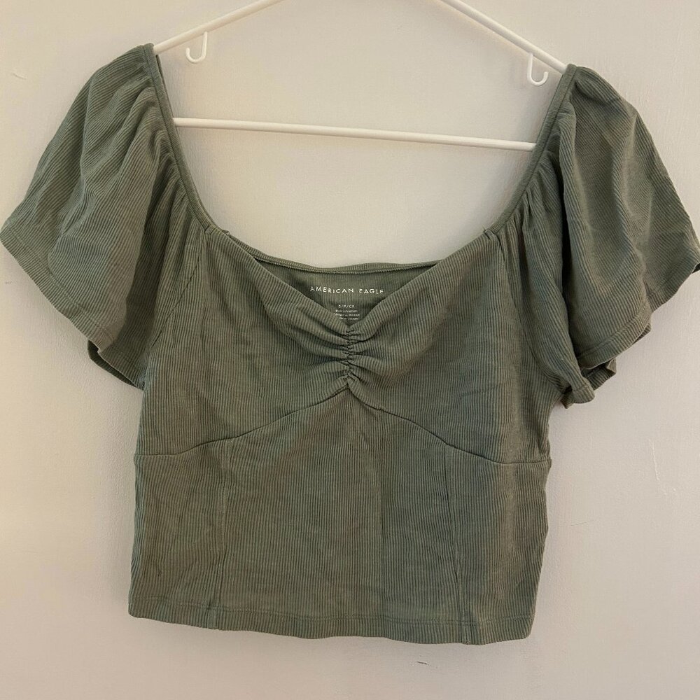 American Eagle Cropped Flutter Sleeve Tee - S
